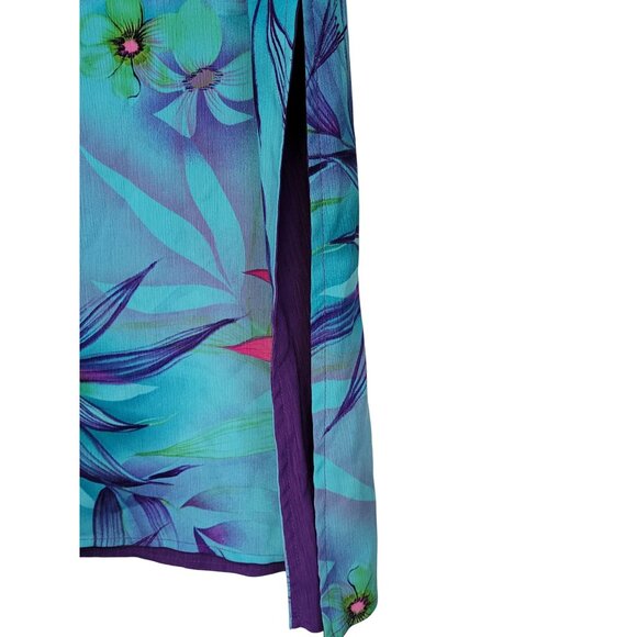 Vintage Tropical Floral Sleeveless Maxi Dress Purple Lining - Picture 8 of 10